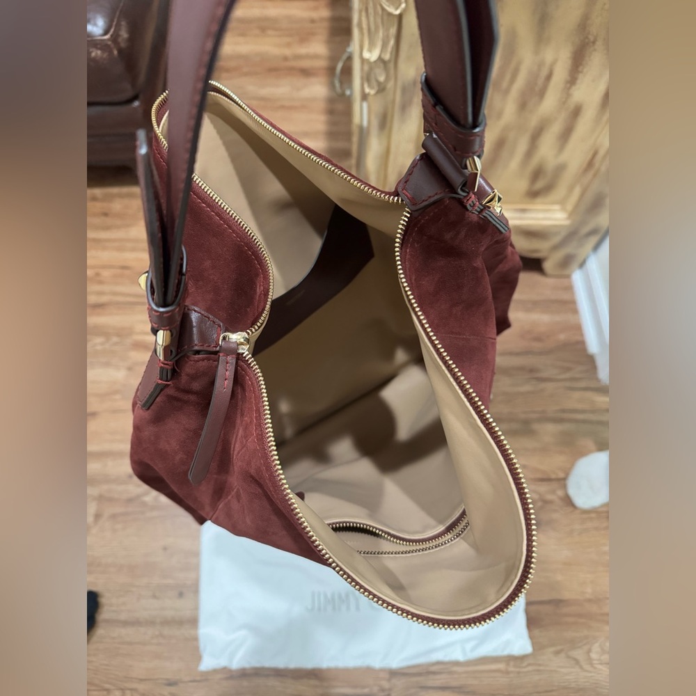 Jimmy Choo Ana Hobo Burgundy Suede Hobo Bag - Picture 13 of 14
